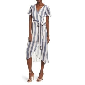 Leith hi low striped pink and blue wrap dress